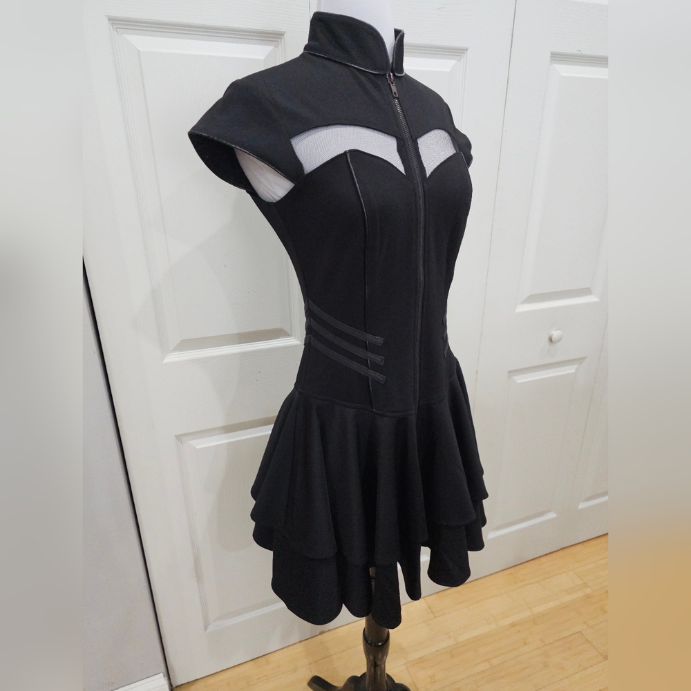 Hot Topic Hell Bunny Black Steampunk Goth Mesh Cut Out Zip Up Mock Dress S NWT - Picture 3 of 9